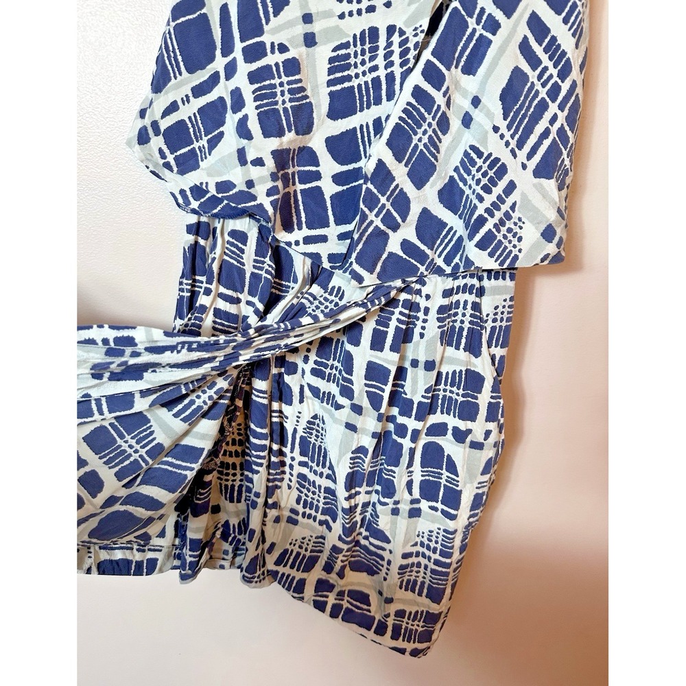 EVER By Nordstrom Romper Dress Large Blue White 100 Silk Romper Pockets Vacay L - Picture 11 of 14